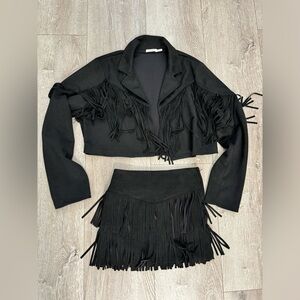 Girls Fringe Set, Skirt and Jacket Black Size M/10 Franki by Francesca’s